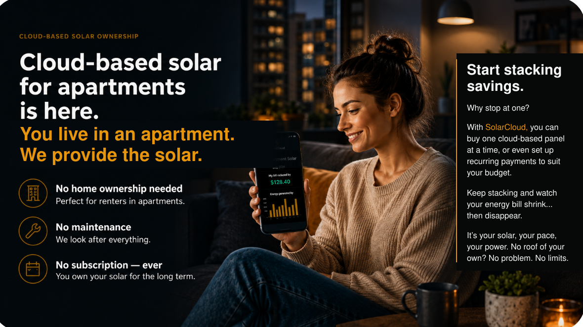 Cloud-based solar for apartments is here - you rent your apartment, we provide the solar