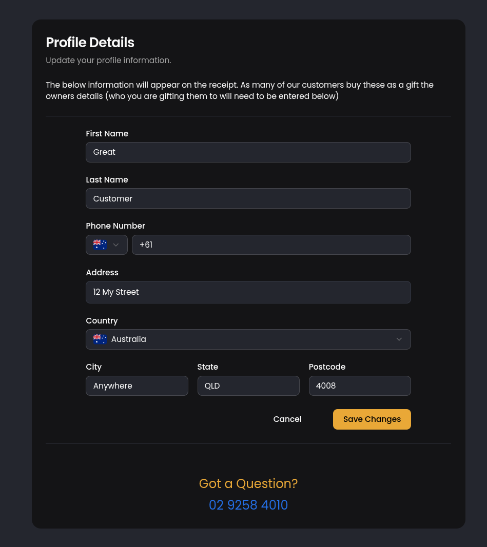 SolarCloud profile details screen with contact information fields