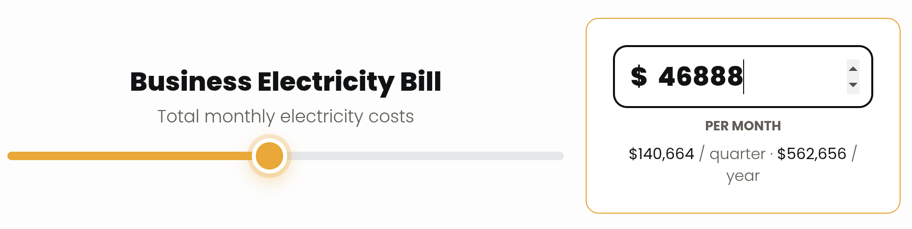 Business electricity bill slider showing monthly costs
