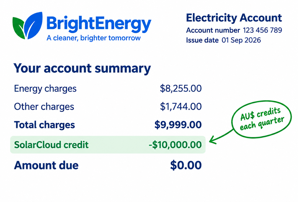 Electricity bill showing a SolarCloud credit