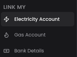 SolarCloud Link My screen showing options for electricity, gas, and bank account details