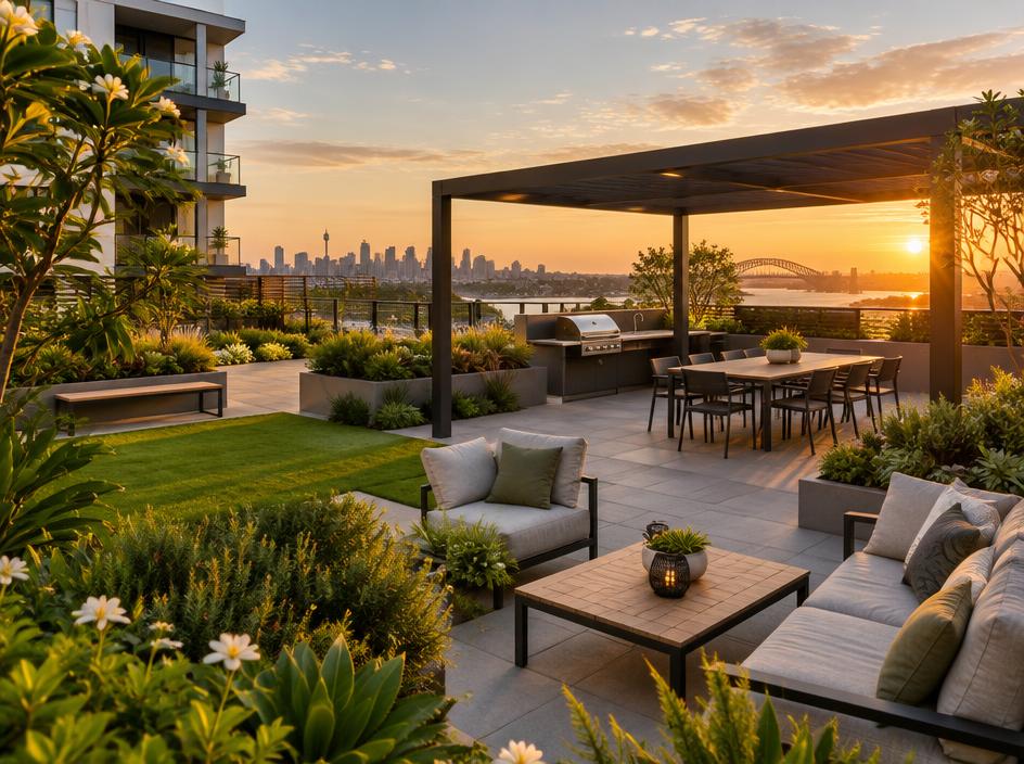 Apartment communal area overlooking the harbour