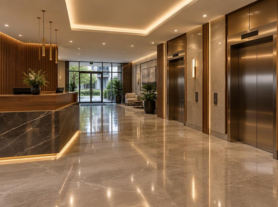 Apartment lobby and lifts
